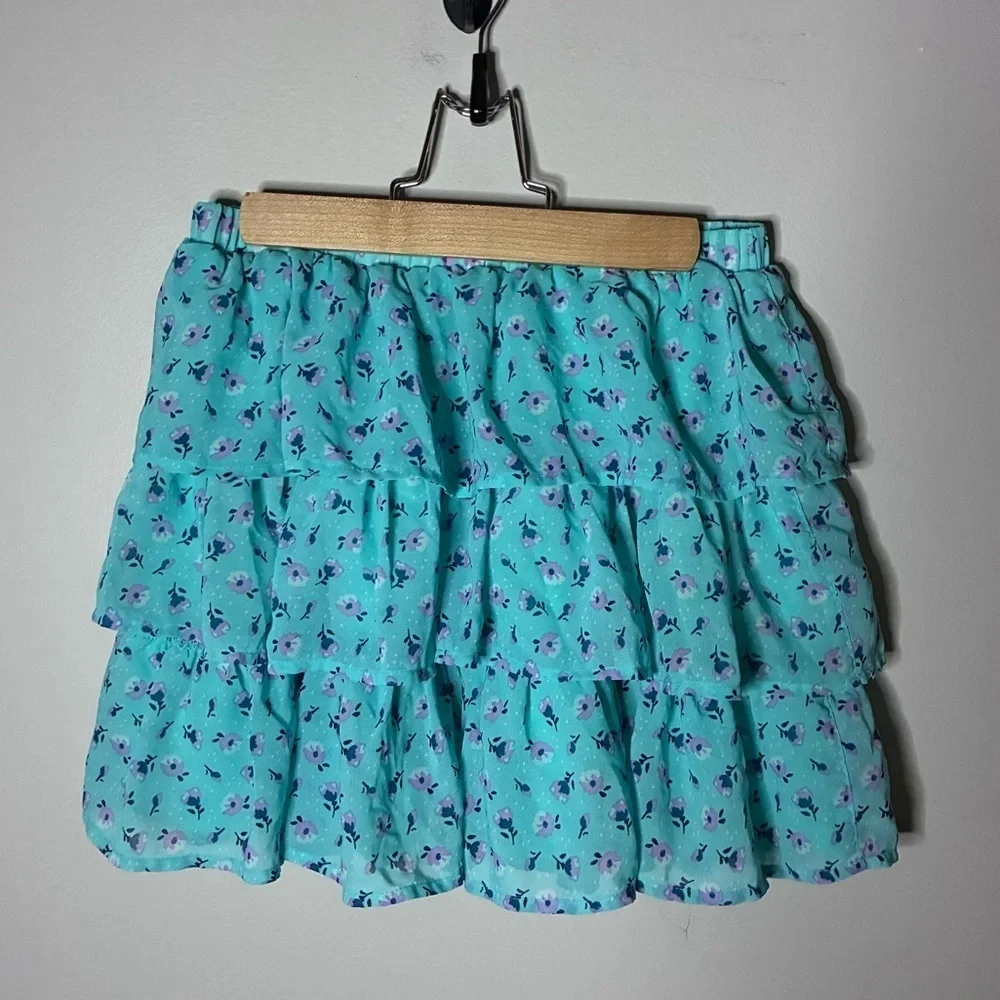 The Children’s Place Turquoise Floral Mini Skirt Sz 10/12